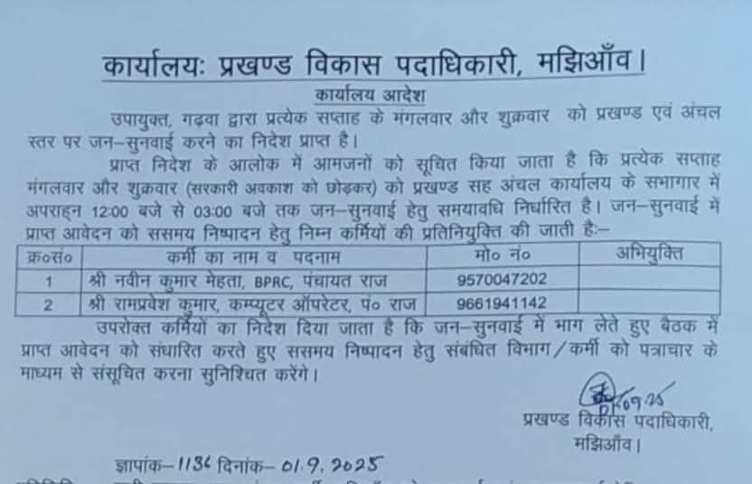 मंगलवार और शुक्रवार को होगी मझिआंव प्रखंड सह…